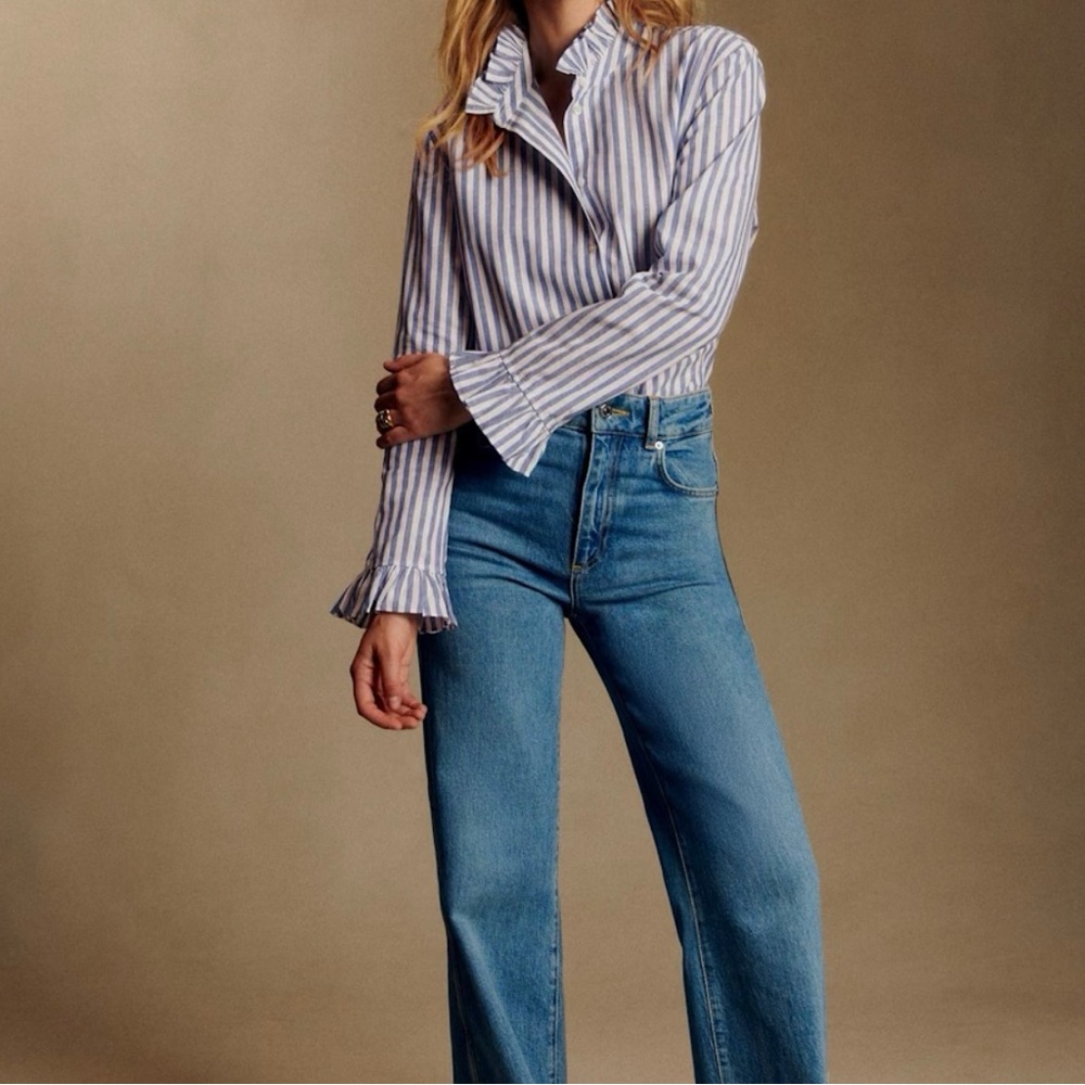 Sezane Erine Shirt Blue Stripes - Size 14 - Picture 2 of 3
